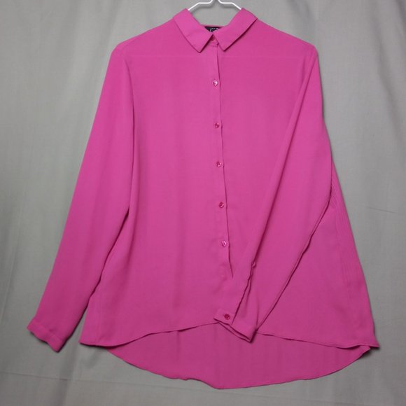 Jones New York Signature Pink Ruched Back Long Sleeve Button Up Women's Blouse S - Picture 1 of 12